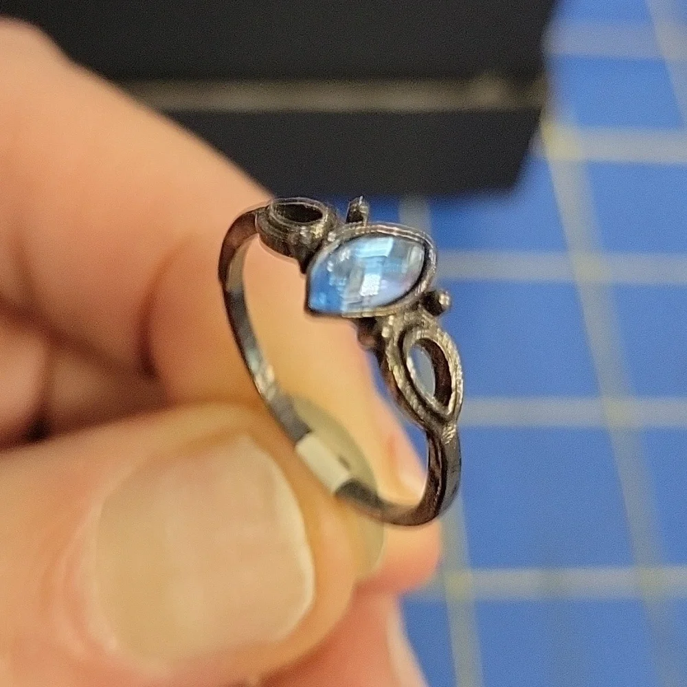 Aquamarine Dark Silver Tone Ring Size 8.5